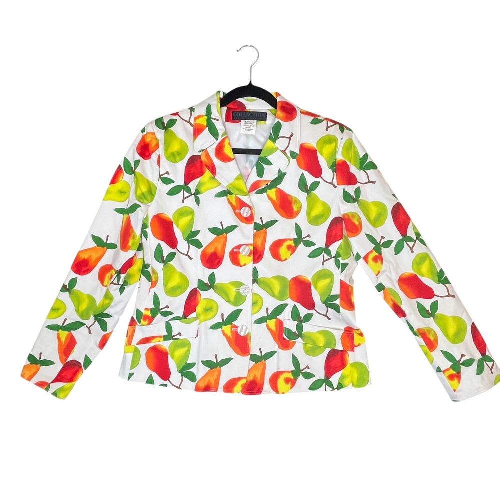 Harve Benard Pear Print Blazer Womens 12 Fruitcore Kitschy Pop Art Eclectic